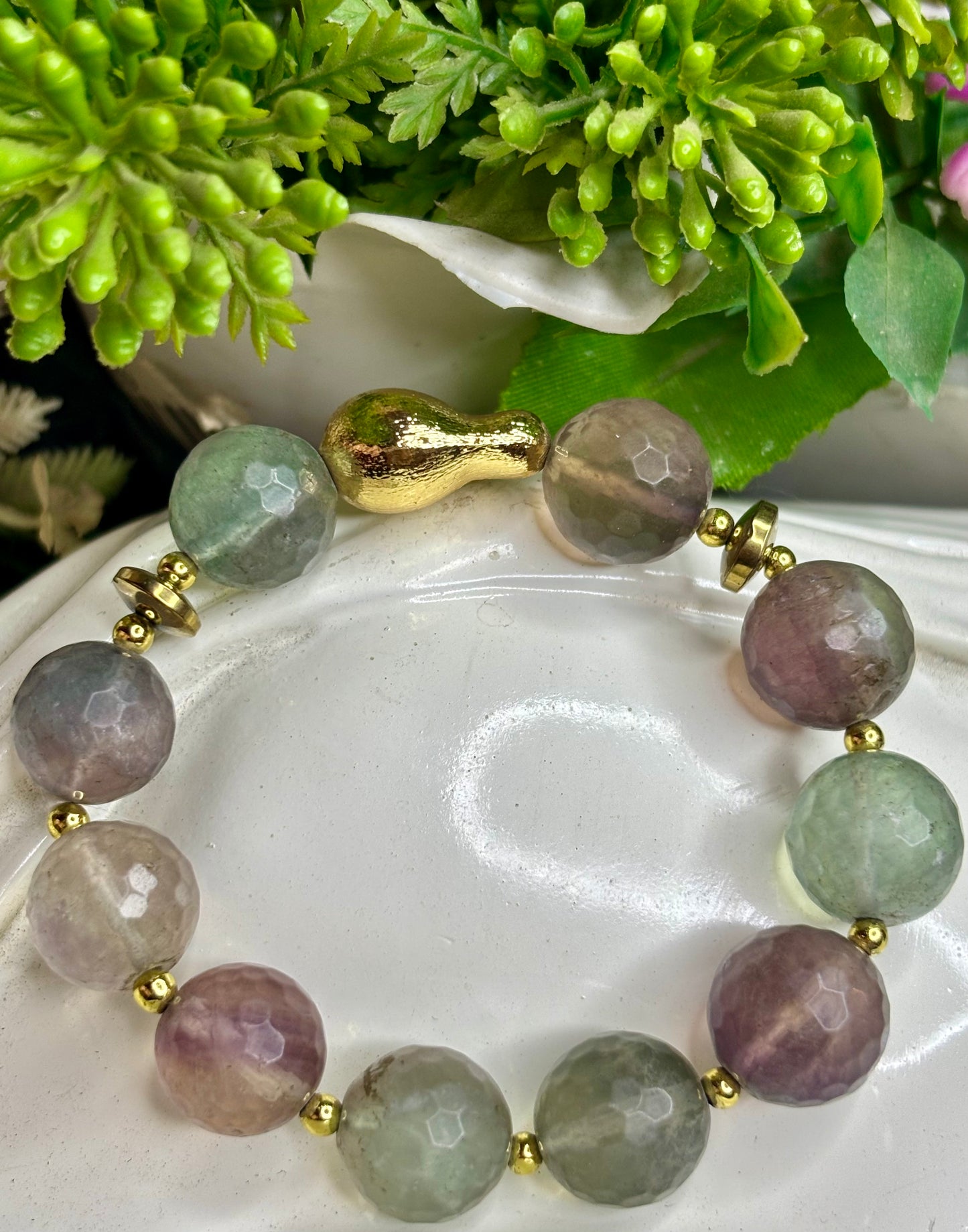 Fluorite Balance Bracelet – Natural Multicolor Fluorite with Gold Accent