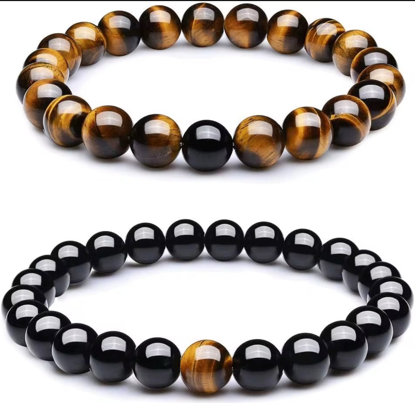 🐅 Tiger’s Eye & Black Onyx Bracelet – Strength & Sophistication for Men