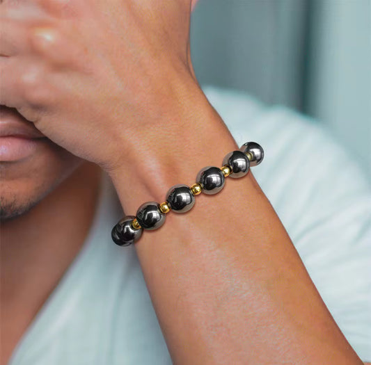 ✨🖤 Hematite & Gold Men’s Bracelet – Strength & Balance 🖤✨