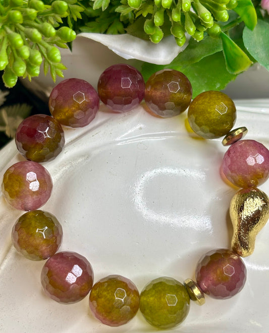 Rose Olive Agate Bracelet – Natural Faceted Agate with Gold Accent