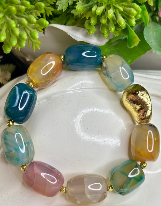 Harmony Tide Bracelet – Multicolor Natural Agate with Gold Accent